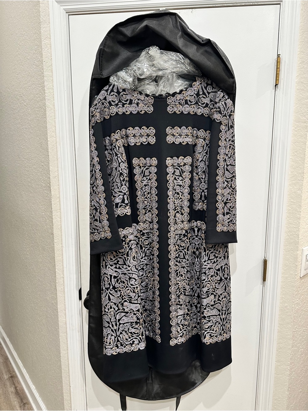 Tadashi Shoji Black Dress with Silver Lace Appliqué - Long Sleeve